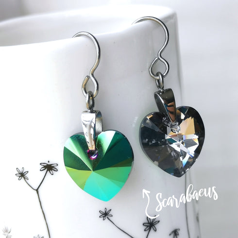 Scarabaeus Green Crystal Titanium Drop Earrings